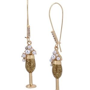 BRAND NEW Betsey Johnson Champagne Flute Dangle Earrings Wine Glass Bubbly